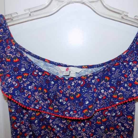 BODEN Dress Bethany Off-Shoulder Blue Red Floral Knit Sz 4 Ties at Waist - Picture 6 of 6